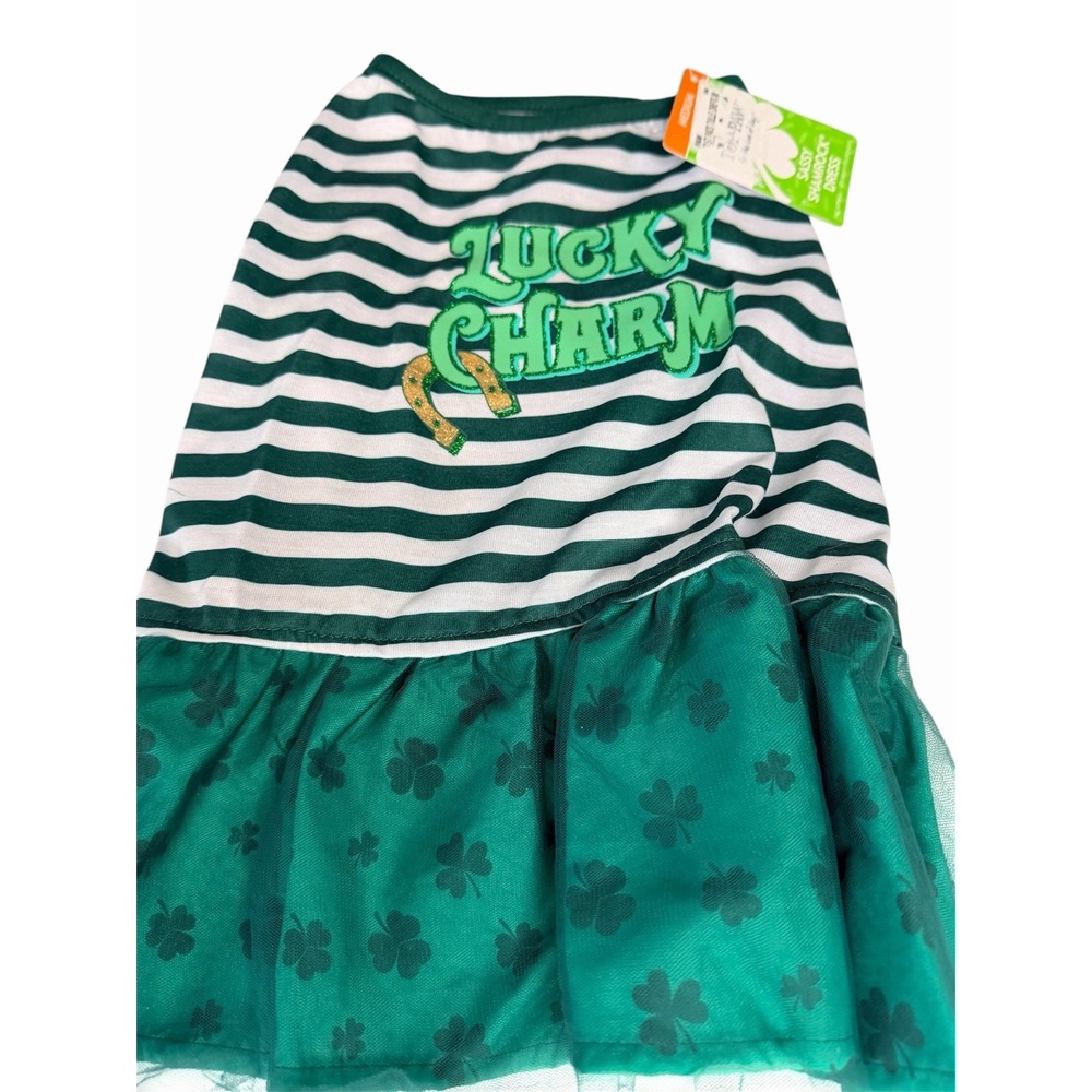 Top Paw Medium Dog Dress Green White Stripes Lucky Charm St Patricks Day NWT